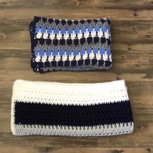 2 Crotchet Blue White Baby Blankets